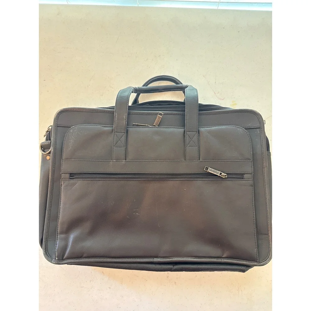 Heritage Black Top Grain Leather Expandable Portfolio Briefcase Bag 120155